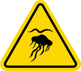 jellyfish warning sign icon with sea creature symbol in yellow caution triangle isolated on white © faiqa