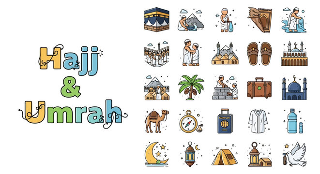 Hajj and Umrah Pilgrimage Icons Collection