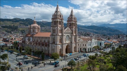 Obraz premium Cuenca's Immaculate Conception Cathedral, built in 1885, stands in Ecuador.