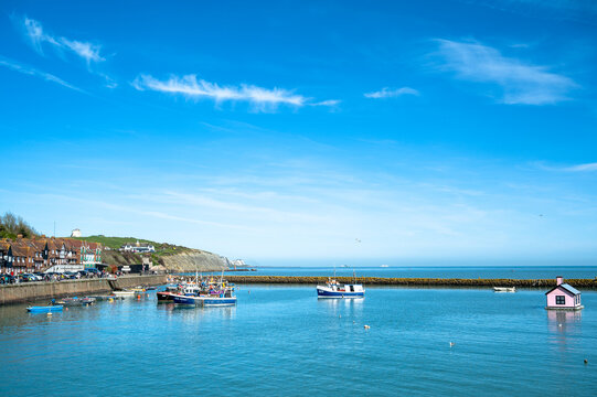 Folkestone Harbour in spring, Kent, England, UK