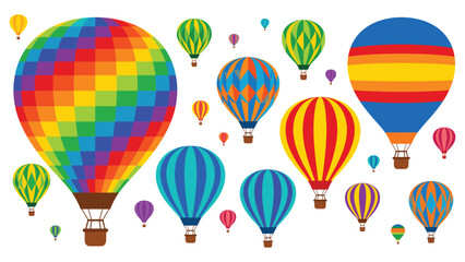 Obraz premium Collection of colorful hot air balloons floating in sky, bright and festive atmosphere.