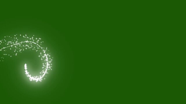 Fantasy style magic sparkle trail animation with glowing glitter dust, twinkling star effects, smooth shimmer particle motion path and seamless loop transition on green screen 4k.
