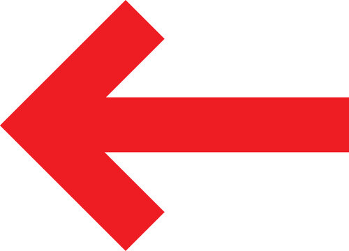 Arrow pointing left icon features a vibrant red rounded shape designed for intuitive navigation and bold user interface elements.