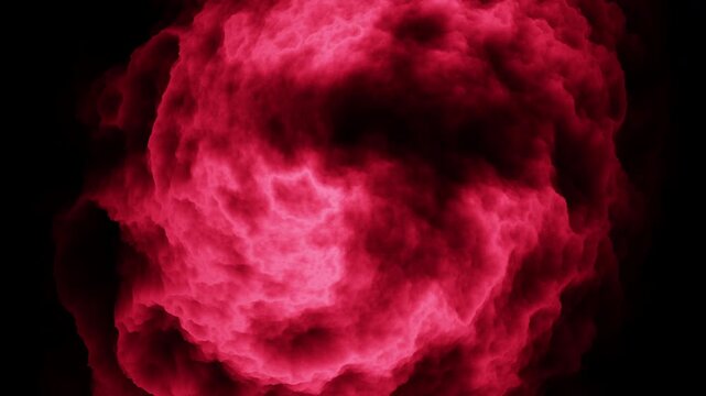 Abstract red and pink smoke or ink cloud billowing and swirling on a dark background, creating a dramatic atmospheric texture for titles, transitions, and overlays
