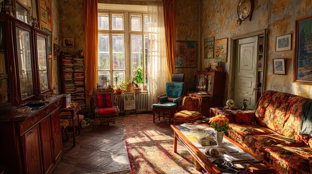 House interior features a living room filled with old furniture.