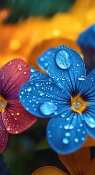 Close-up of a bouquet of flowers with water droplets glistening on the petals vertical frame