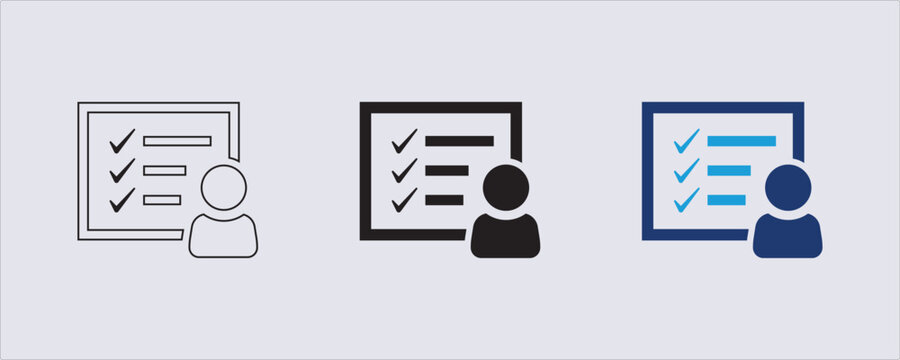 A task checklist, a user profile report,  to-do list, task completion, document examination, business, project management, user interface design, a silhouette of a person. 