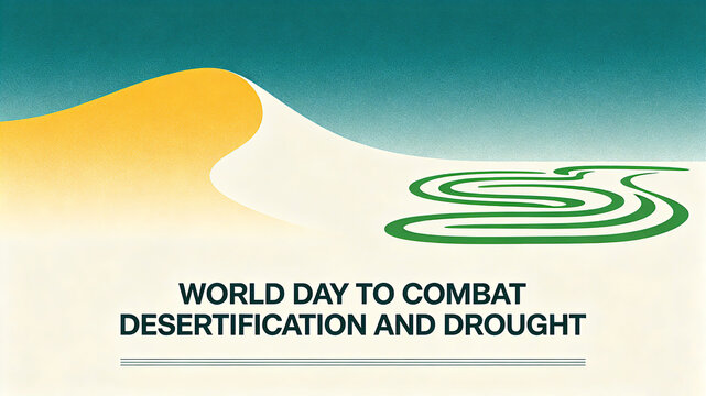 Dunes and green water patterns represent the vision of land restoration through the prevention and control of desertification and drought, and are compatible with environmentally friendly materials

