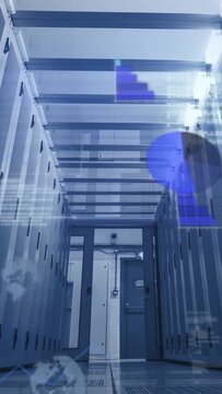 Vertical video: Blue shapes appearing right, drifting inward, glow pulsing, scanning corridor