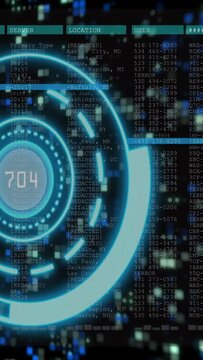 Vertical video: Holographic HUD pulsing, digits cycling, table sliding in starting system scan