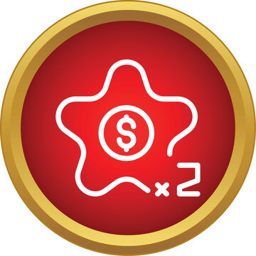 Red circle button displaying a star with a dollar coin and an x2 multiplier