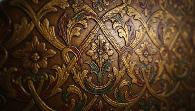 Antique Cuir de Cordoue gilded leather texture with embossed floral pattern