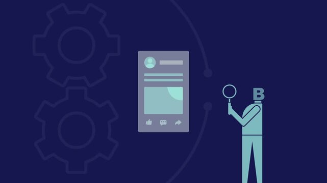 Business Owner Checking, Analyzing Performance of Social Media Posts - Social Media Marketing Channel, Organic Leads from Social Media - Organic Marketing concept - minimal motion graphics clip