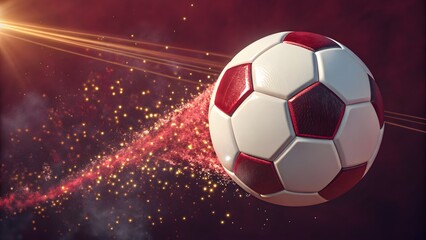Naklejka premium Classic Soccer Ball in Motion with Fiery Trail and Lens Flare