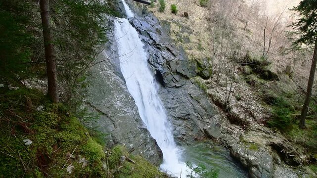 Side view of G&uuml;nster Waterfall in Sch&ouml;der, Murau. Austria