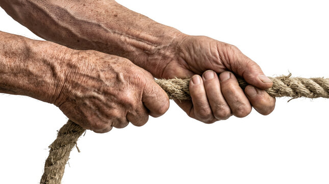 Hands Pull The Rope Towards Themselves Transparent Background 