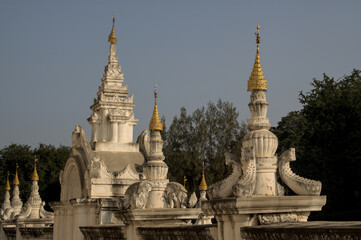 Fototapeta premium Kuthodaw Pagoda with white stupas in Mandalay, Myanmar