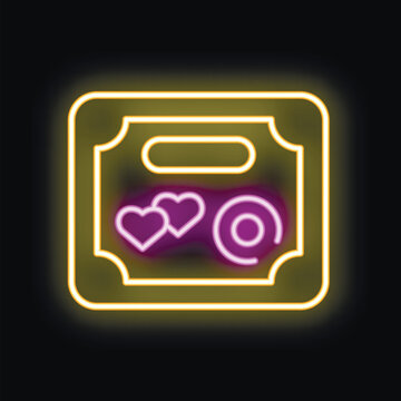 Neon yellow and purple sign representing the concept of charity and donation