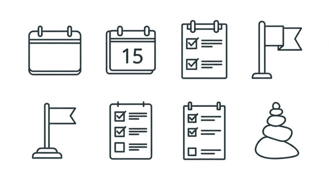 Set of icons representing planning and goal achievement.