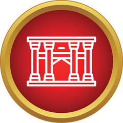 Obraz premium Ancient architectural temple structure appearing as an outline icon on a red background