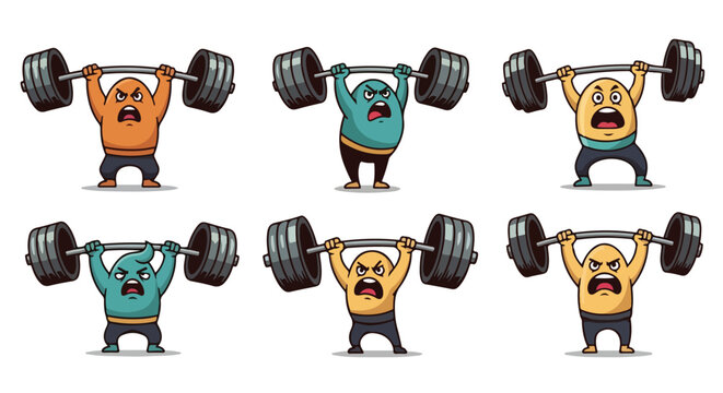 Cartoon eggs lifting weights fitness illustration vector