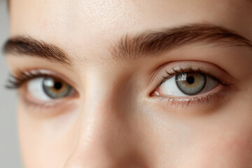 Obraz premium Stunning close-up of a young woman's captivating eyes showcasing natural beauty and clarity Generative AI