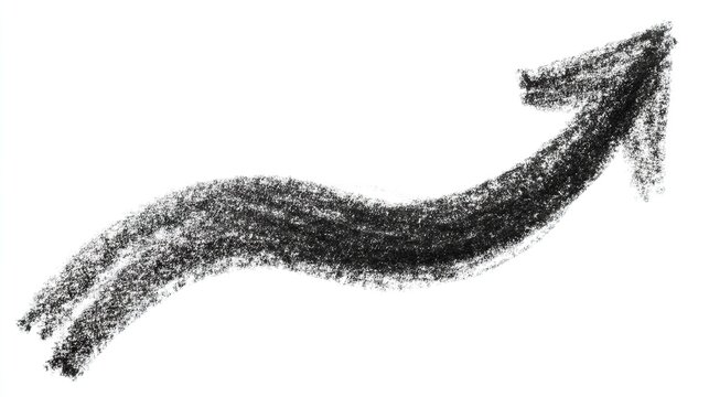 Charcoal textured arrow pointing upward with a slightly curved direction and rough finish