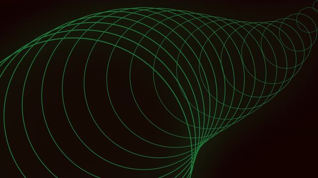 Abstract glowing green neon wireframe tunnel with grid lines and circular rings, futuristic sci fi technology background for data flow, cyberspace and energy concepts