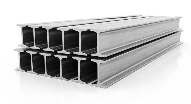 Stack of steel ibeams isolated on white background