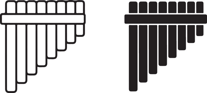 Outline and filled pan flutes musical instrument set isolated on transparent grid background vector illustration.