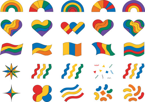 Abstract retro rainbows hearts and flags graphic collection