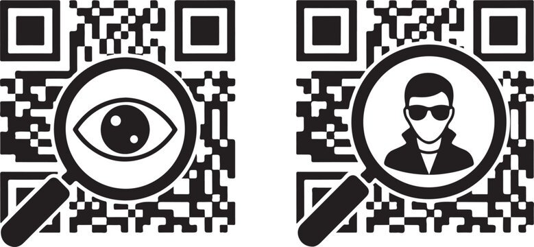 Qr code with magnifying glass and eye. personal data scan symbol. identification and privacy concept. vector illustration.
