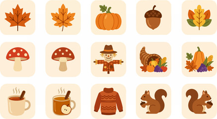 Obraz premium Autumnal Icon Collection - A Delightful Array of Fall Symbols.