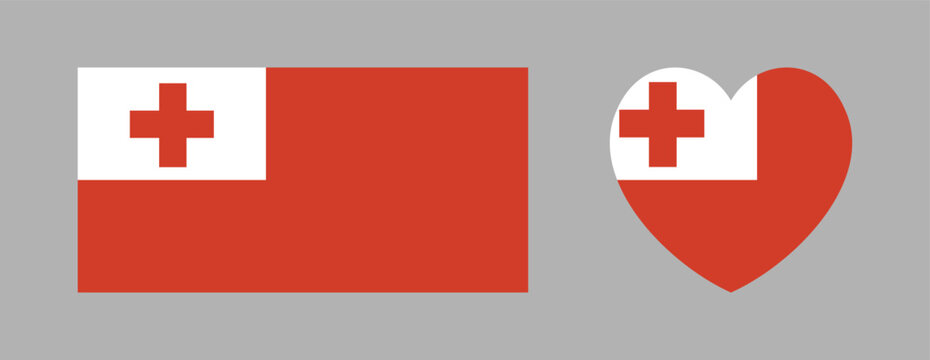 National Tonga flag badge. Flag of Tonga rectangular, heart button, icon, sticker. Flag rectangle, heart banner, background. 