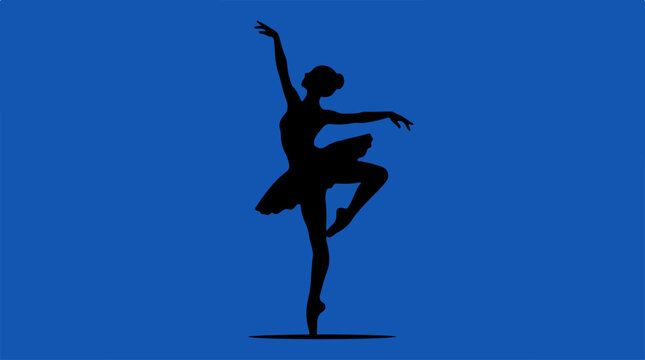Elegant ballerina silhouette gracefully dancing on a vibrant blue background.