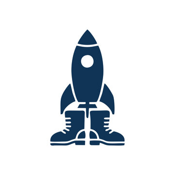 Rocket Boots Vector Icon Blue Retro Spaceship and Military Combat Boot Silhouette for Sci-Fi Gaming Outer Space Exploration Scouting Adventure and Creative Tech Logo Design