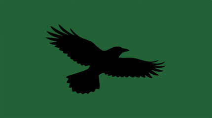 Obraz premium Silhouette of a raven soaring against a green background.