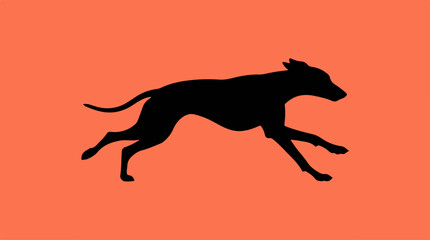 Fototapeta premium Silhouette of a running dog against an orange background, dynamic pose.