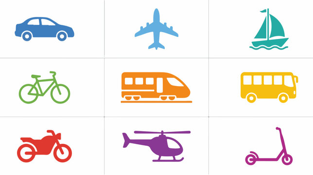 Various modes of transportation icons on a white background.