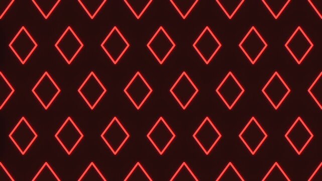 Abstract neon red diamond outlines in a repeating geometric grid on dark background, futuristic nightclub style backdrop for technology, music visuals, and design