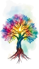 Obraz premium Ethereal watercolor tree of life illustration, a harmonious blend of nature's spiritual essence for wall art, art, tree of life