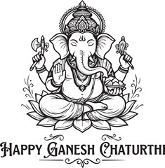 Obraz premium Lord Ganesha Lotus Illustration Happy Ganesh Chaturthi