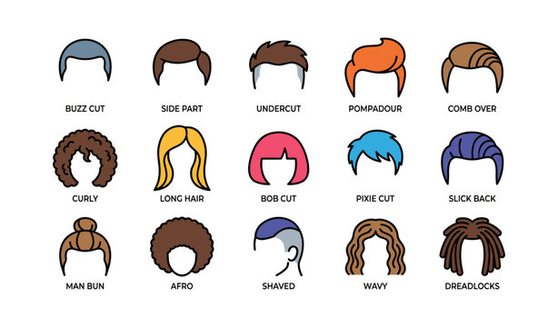 Hairstyle icons displayed in grid on white background