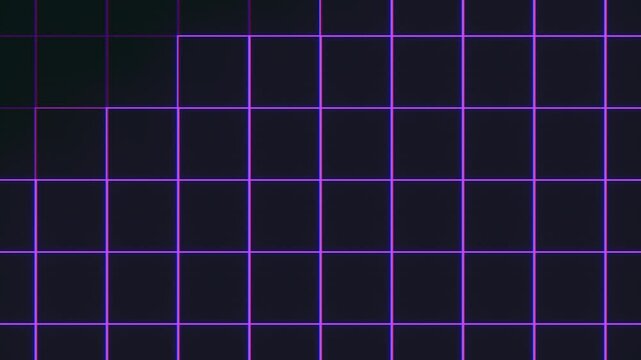 Abstract retro futuristic neon grid footage with glowing purple lines on a dark blue background, ideal for technology themes, synthwave visuals, and motion design