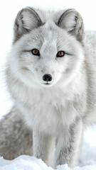 Fototapeta premium Majestic Arctic Fox in Snowy Winter Landscape, Capturing the Wild Beauty of a Furry Predator