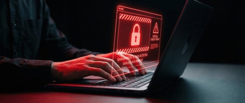Cybersecurity breach prevention digital workspace visual guide dark environment close-up view importance of data security in today's technology landscape