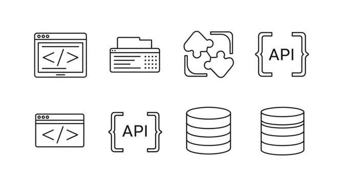 Collection of technology icons representing programming and data.