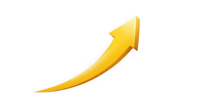A yellow arrow pointing upwards isolated on transparent background
