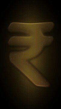 Golden Indian Rupee Symbol Waving Flag Animation, Digital Dot Particles on Dark Background, Glowing Dot Grid Waving Currency Symbol, 4K Seamless Loop, Vertical Video 9:16