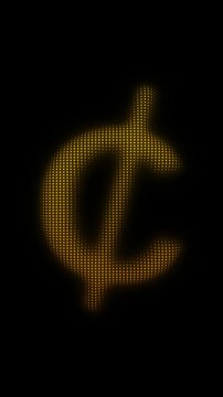 Golden Cent Symbol Scanner Effect Animation, Digital Dot Particles on Dark Background, Golden Scanning Dot Grid Currency Symbol, 4K Seamless Loop, Vertical Video 9:16